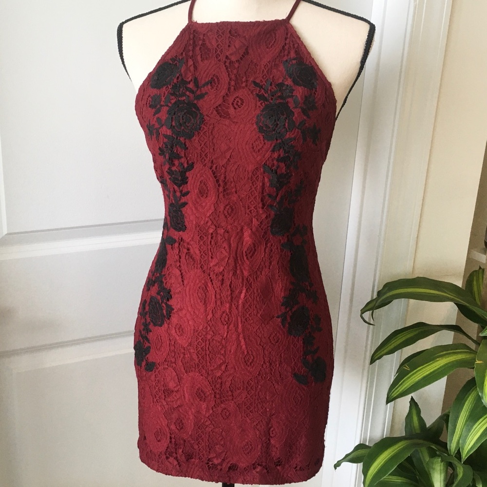 Mini burgundy lace dress size s